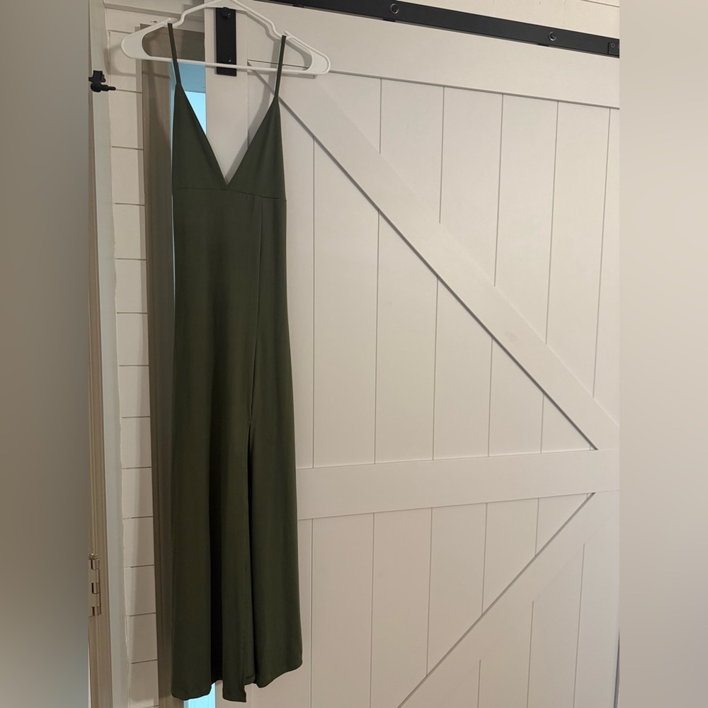 Olive Green Sleeveless Dress with Slit